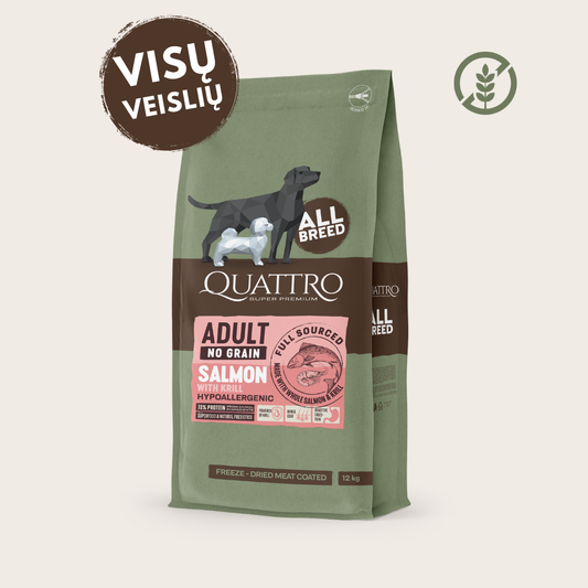 Visų veislių suaugusių šunų begrūdis pašaras su lašiša ir kriliu