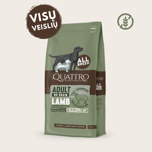 Sausas visų veislių suaugusių šunų begrūdis pašaras su ėrienos monoproteinu, 1 kg+0.5 kg