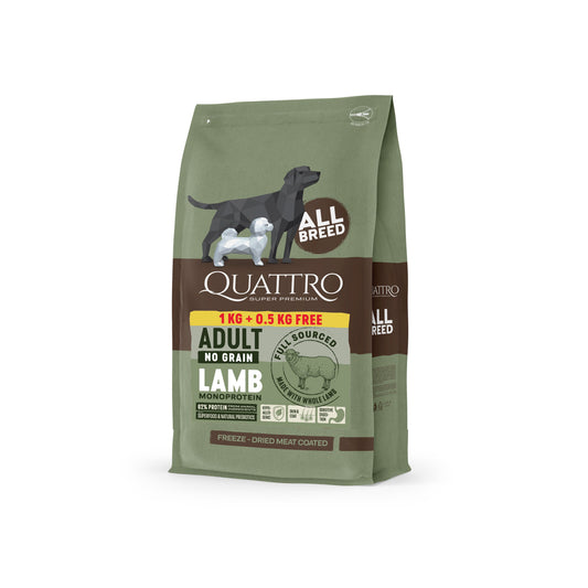 Sausas visų veislių suaugusių šunų begrūdis pašaras su ėrienos monoproteinu, 1 kg+0.5 kg