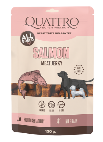 JERKY - SALMON PROTEIN Papildomas pašaras suaugusiems šunims